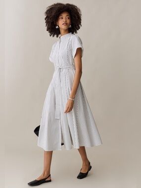 Few Moda Caara Juniper Striped Tie-Waist Midi Dress in White and Black
